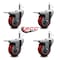 Service Caster 4'' Red Polyurethane Swivel 7/16'' Stem Caster Set with Total Lock Brake, 4PK SCC-GRTTL20S414-PPUB-RED-716138-4 - alternate 2